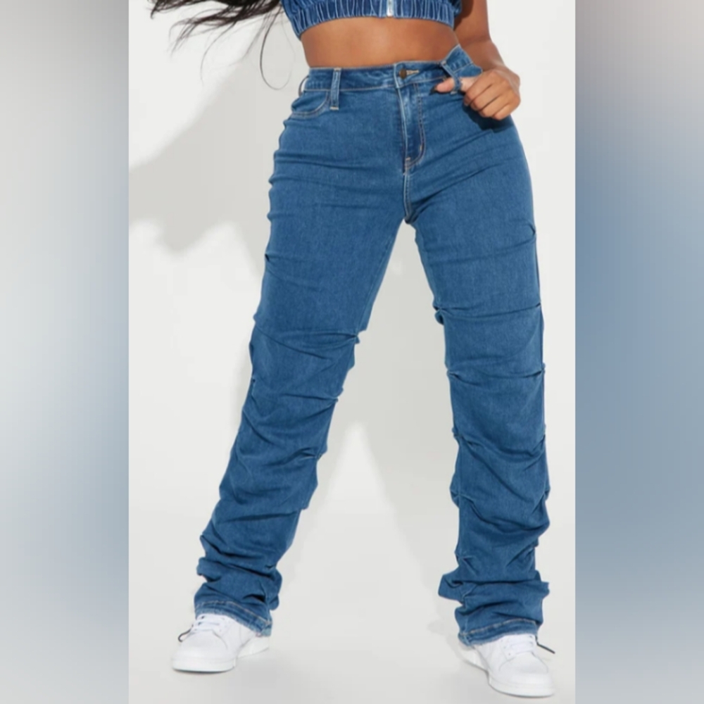 Fashion Nova Women's Stacked Jeans - Blue Wash - Size 3